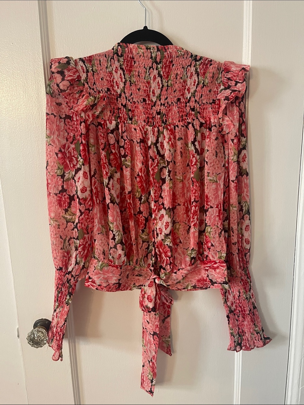 Bardot Remi Floral Smocked High-Neck Blouse Blouse in Pink Gardenia - Picture 10 of 13